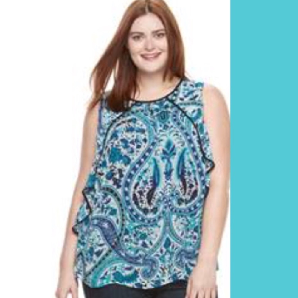 Ruffled Floral Paisley Print Tank - Picture 1 of 1